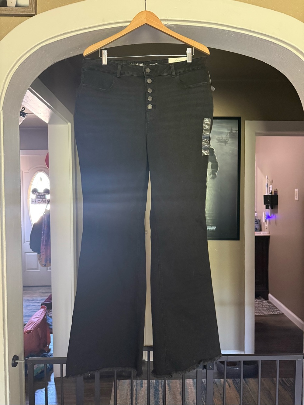 High-Rise Black Button-Fly Flared Jeans 16